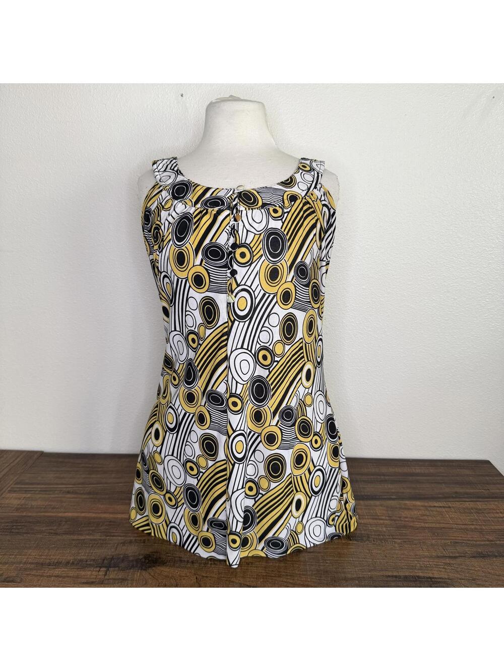 Gold Flava Sleeveless Geometric Print Top with Button Detail Large